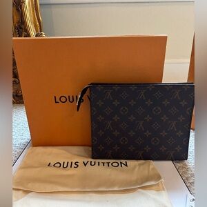 BNIB Louis Vuitton Black and Brown Monogram Sz 26 Pouch Box, Bag, Ribbon